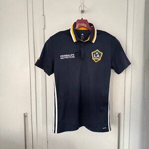 LA Galaxy Jersey Team worn official Adidas Blue and Yellow Polo Jersey Shirt